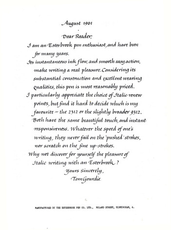 Dear Reader, I am an Esterbrook pen enthusiast and have been for many years.