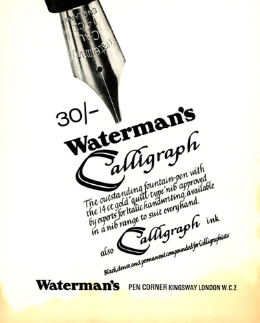 Waterman's Calligraph. The outstanding fountain-pen with the 14 ct gold 
